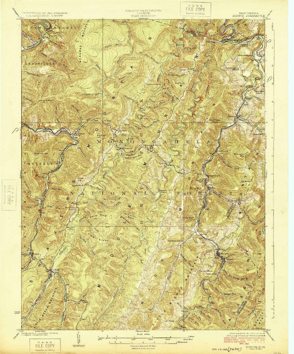 USGS 1:62500-SCALE QUADRANGLE FOR HORTON, WV 1924