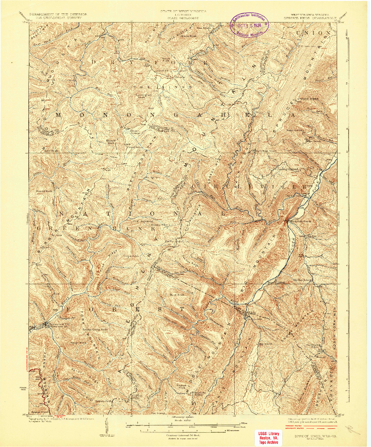 USGS 1:62500-SCALE QUADRANGLE FOR SPRUCE KNOB, WV 1924