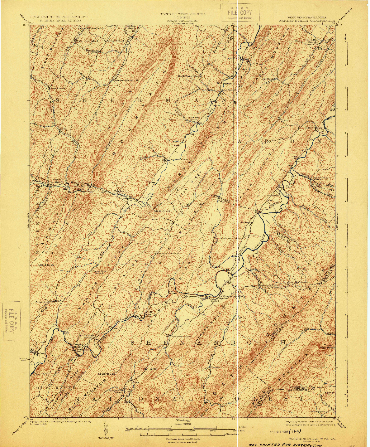 USGS 1:62500-SCALE QUADRANGLE FOR WARDENSVILLE, WV 1924