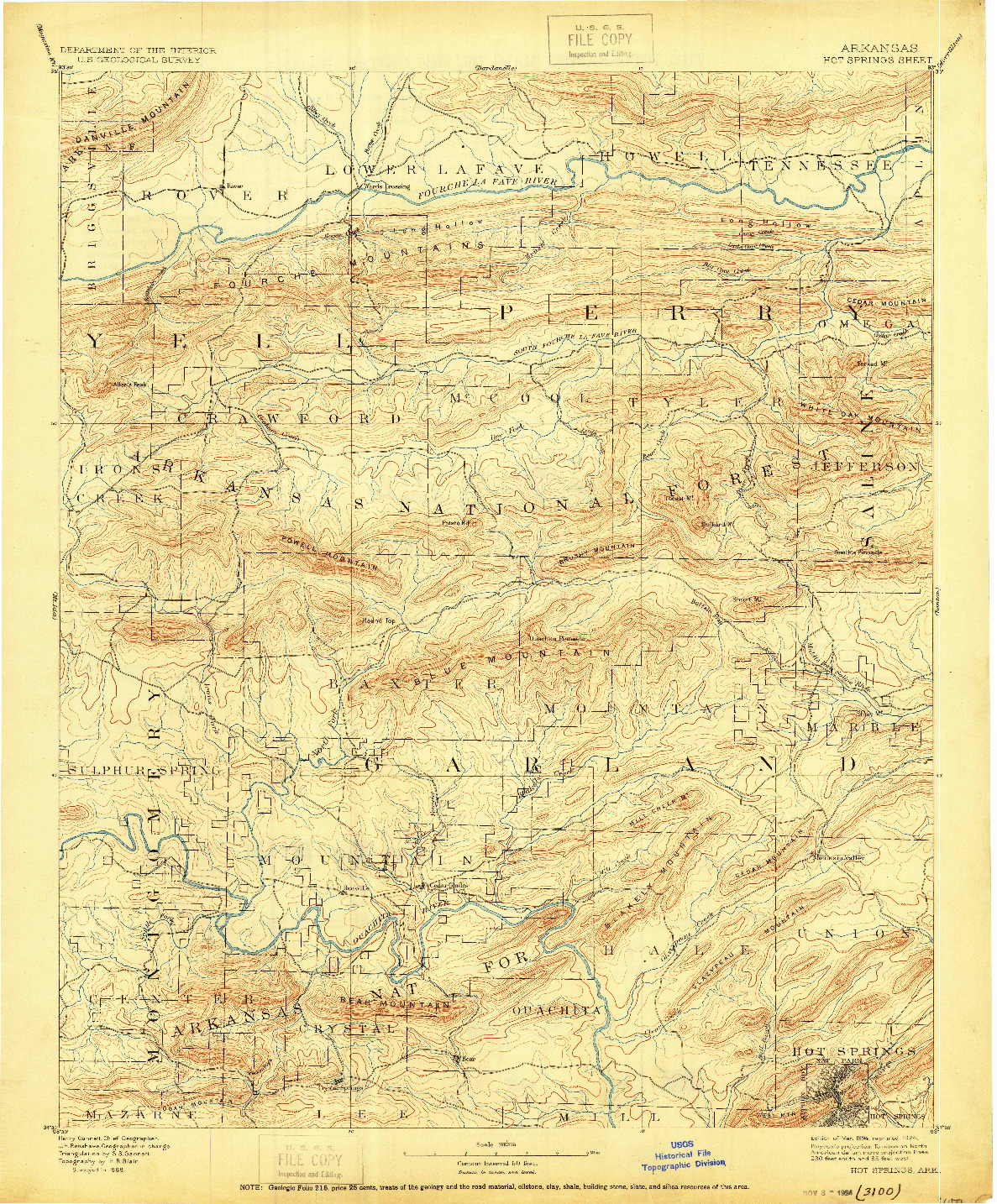 USGS 1:125000-SCALE QUADRANGLE FOR HOT SPRINGS, AR 1894