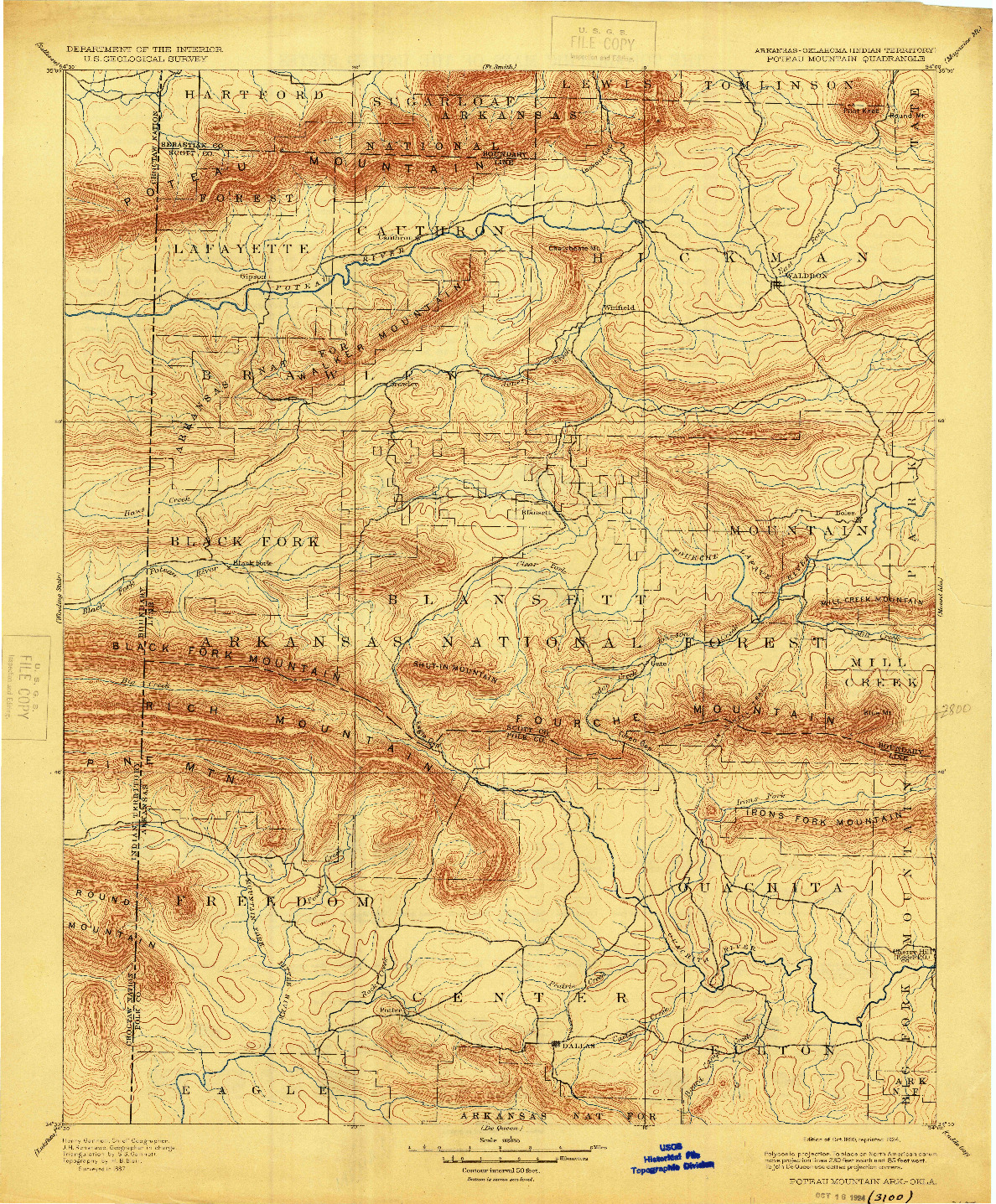 USGS 1:125000-SCALE QUADRANGLE FOR POTEAU MOUNTAIN, AR 1899