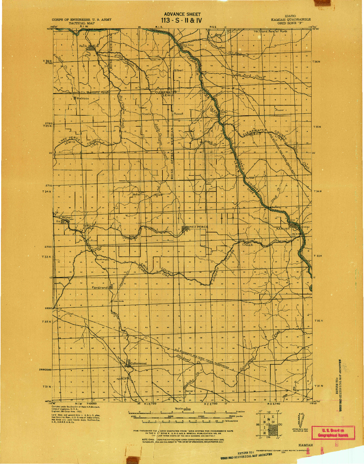USGS 1:125000-SCALE QUADRANGLE FOR KAMIAH, ID 1924
