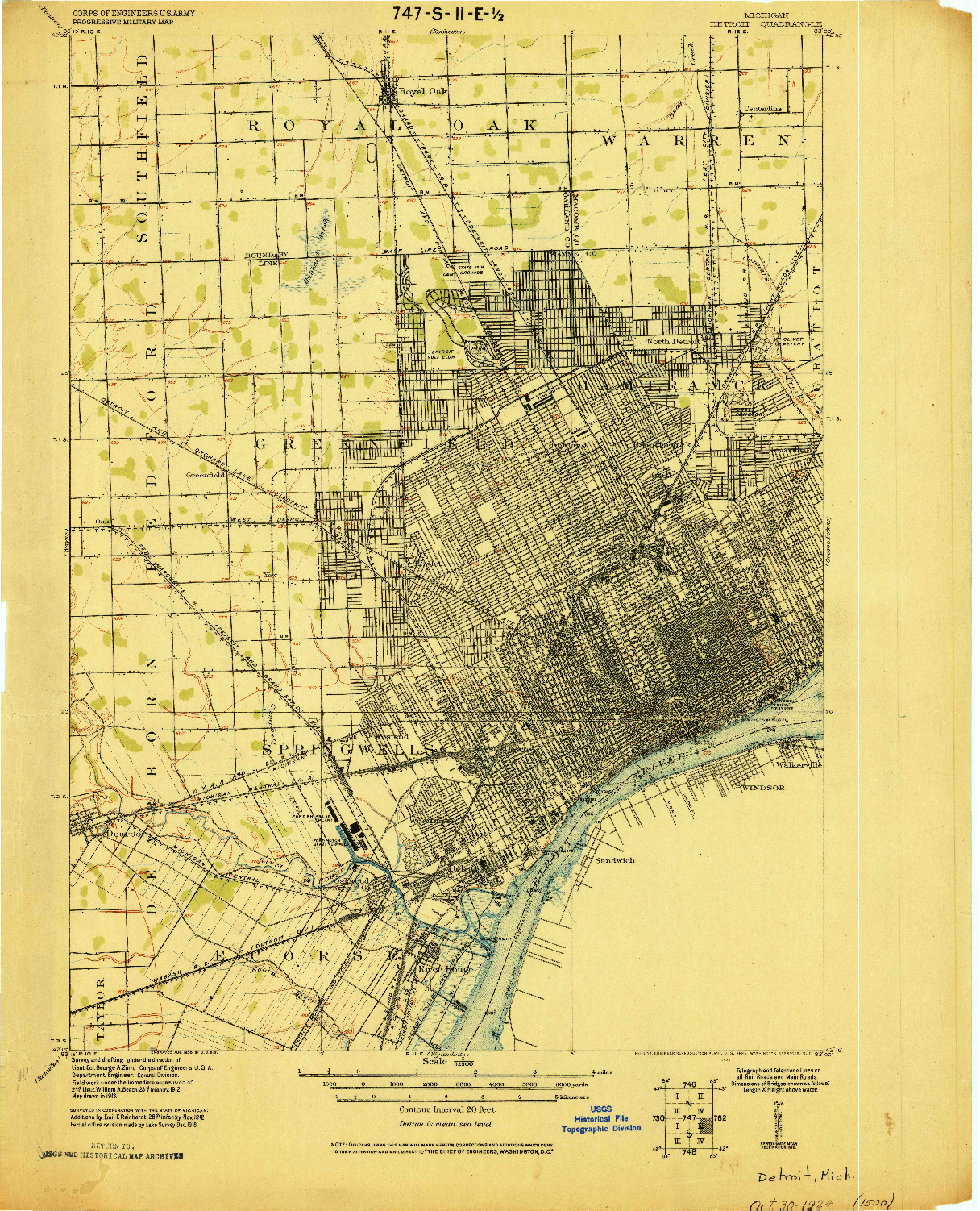 USGS 1:62500-SCALE QUADRANGLE FOR DETROIT, MI 1924