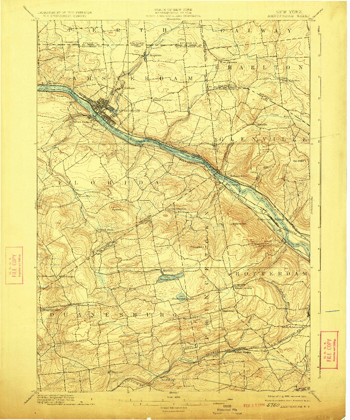 USGS 1:62500-SCALE QUADRANGLE FOR AMSTERDAM, NY 1895