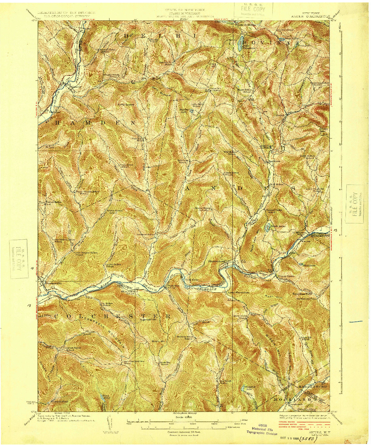 USGS 1:62500-SCALE QUADRANGLE FOR ANDES, NY 1924
