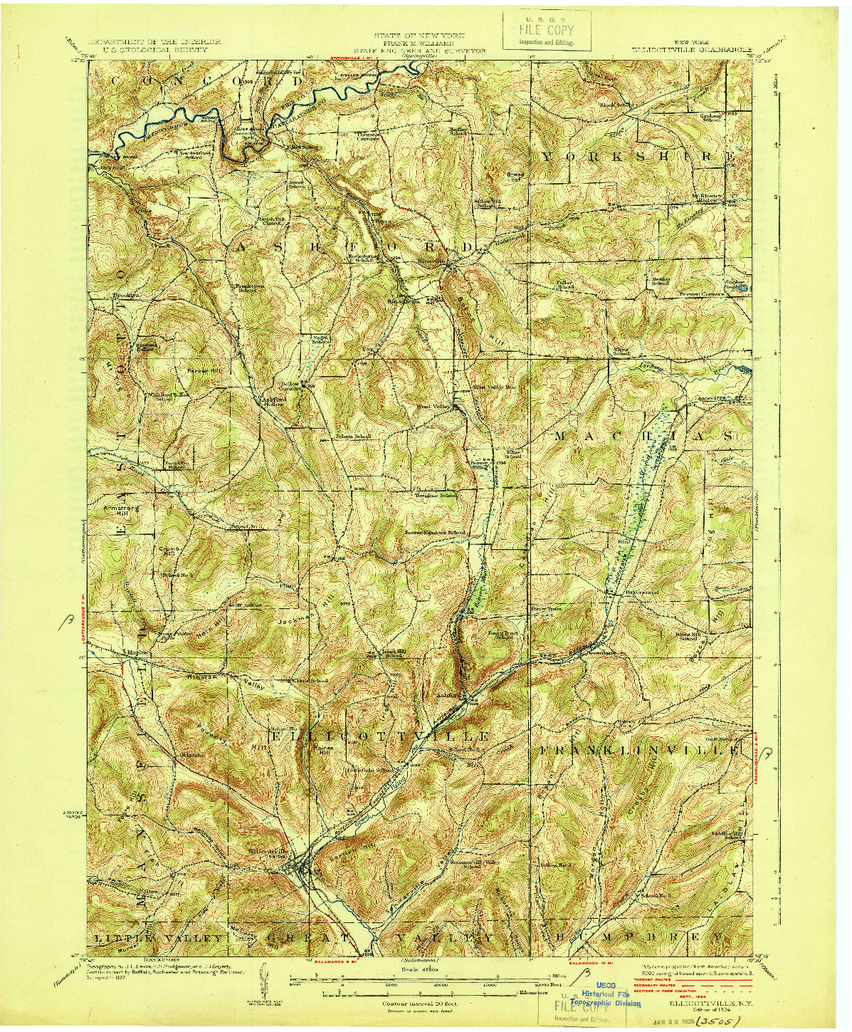 USGS 1:62500-SCALE QUADRANGLE FOR ELLICOTTVILLE, NY 1924