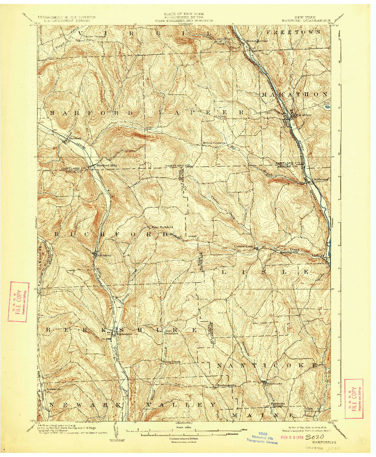 USGS 1:62500-SCALE QUADRANGLE FOR HARFORD, NY 1903