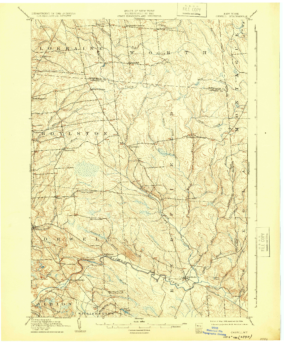 USGS 1:62500-SCALE QUADRANGLE FOR ORWELL, NY 1905