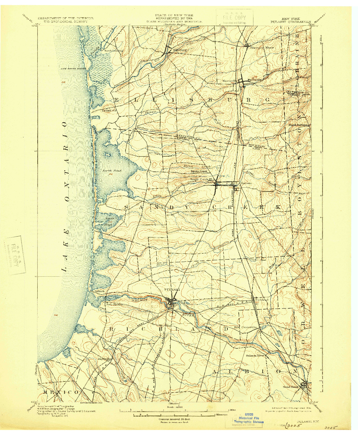 USGS 1:62500-SCALE QUADRANGLE FOR PULASKI, NY 1895