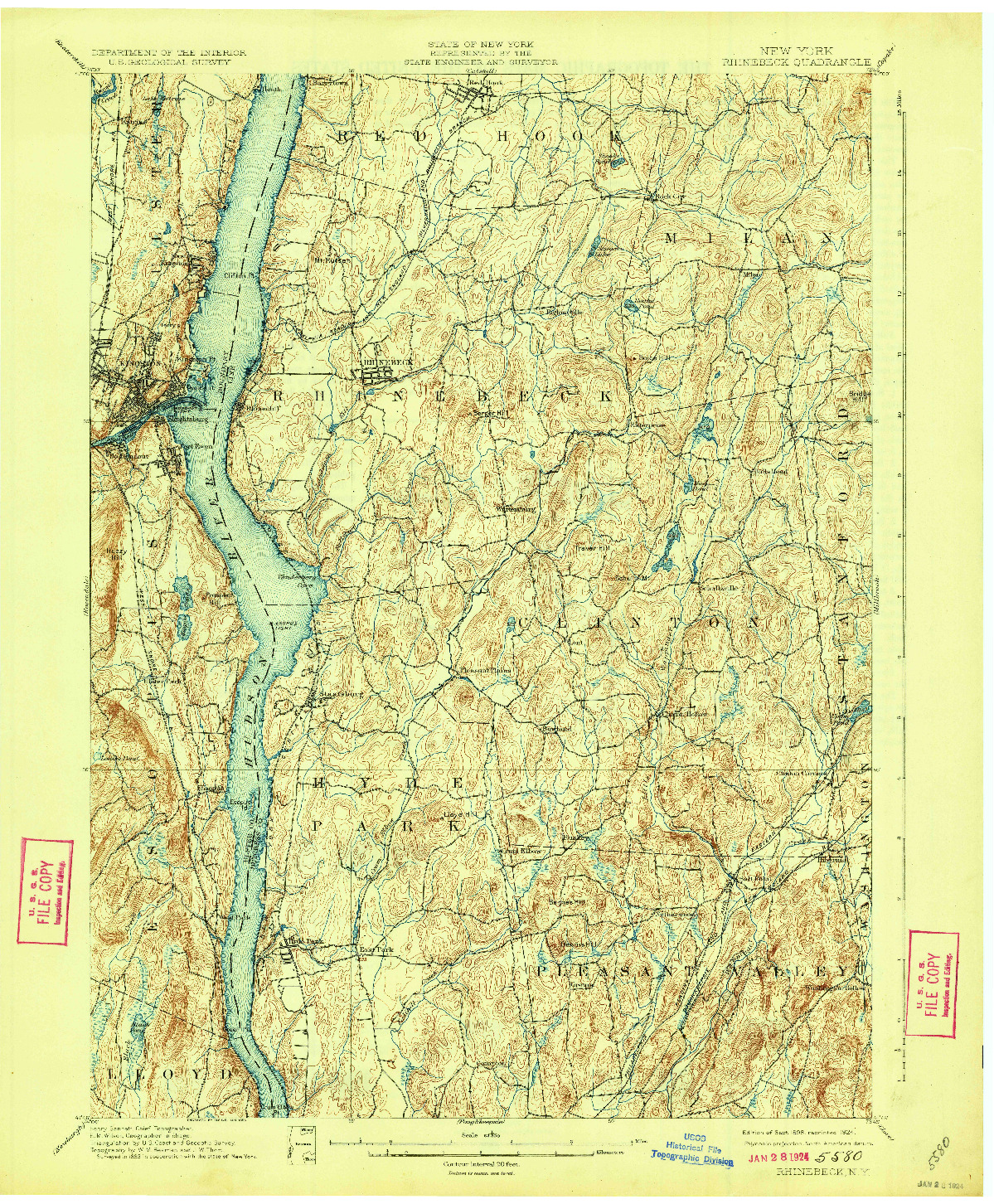 USGS 1:62500-SCALE QUADRANGLE FOR RHINEBECK, NY 1898
