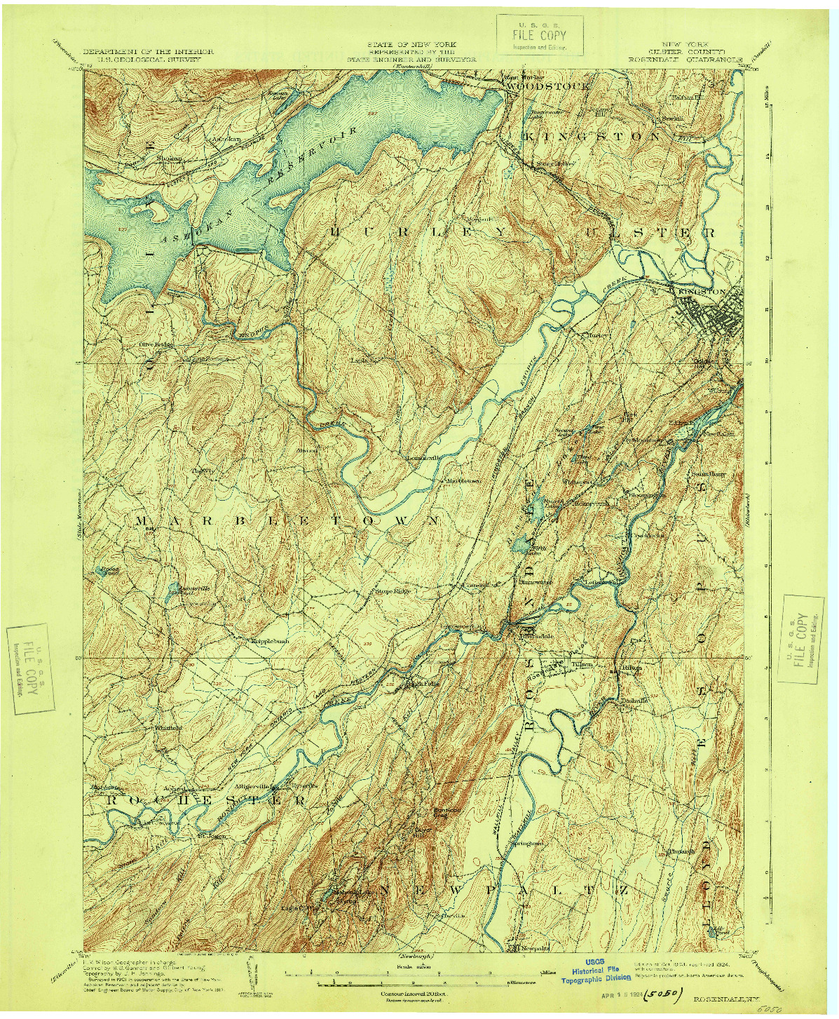 USGS 1:62500-SCALE QUADRANGLE FOR ROSENDALE, NY 1903