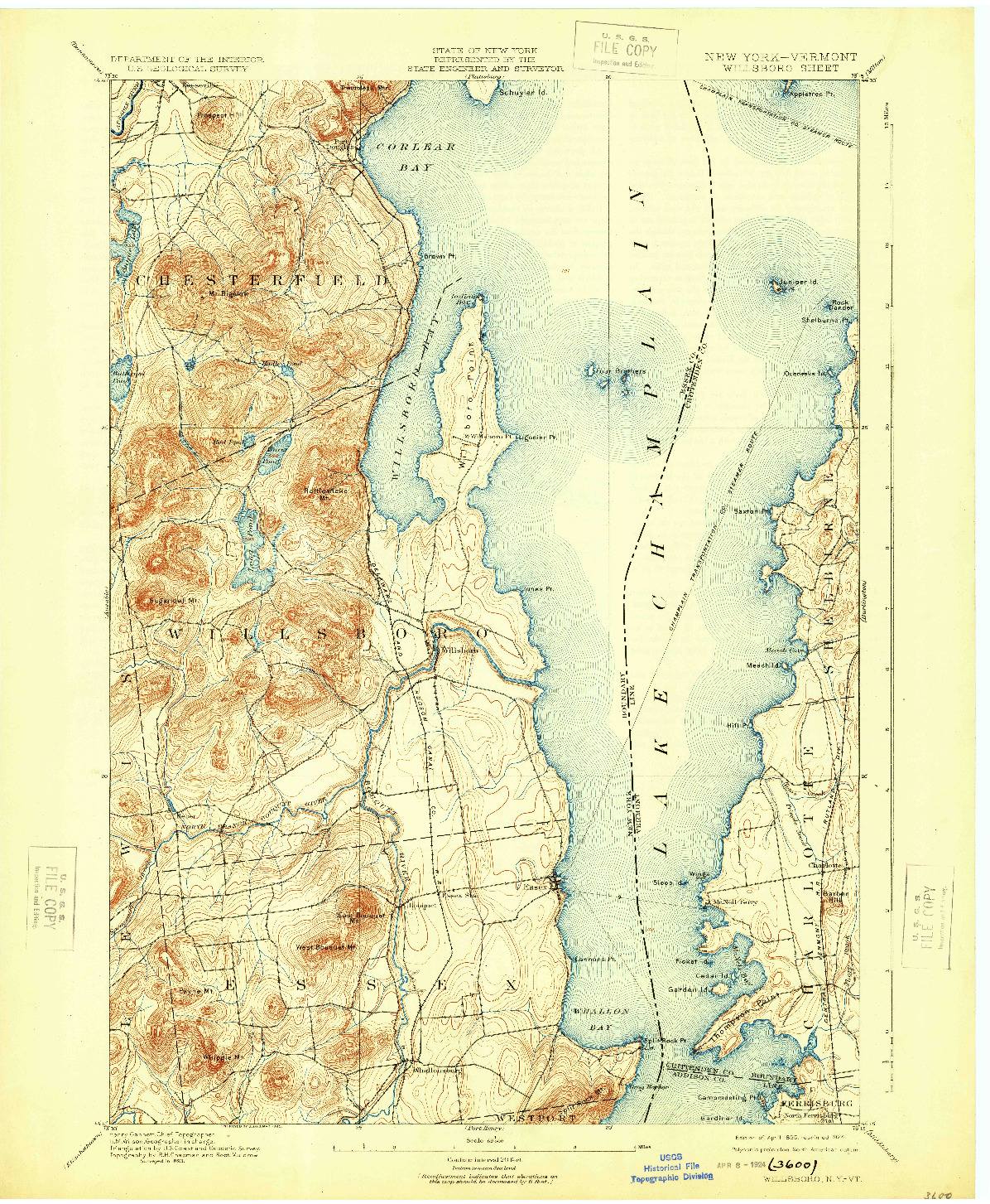 USGS 1:62500-SCALE QUADRANGLE FOR WILLSBORO, NY 1895