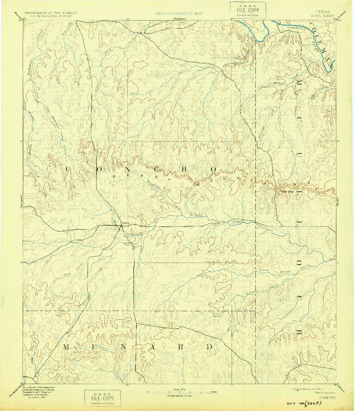 USGS 1:125000-SCALE QUADRANGLE FOR EDEN, TX 1896