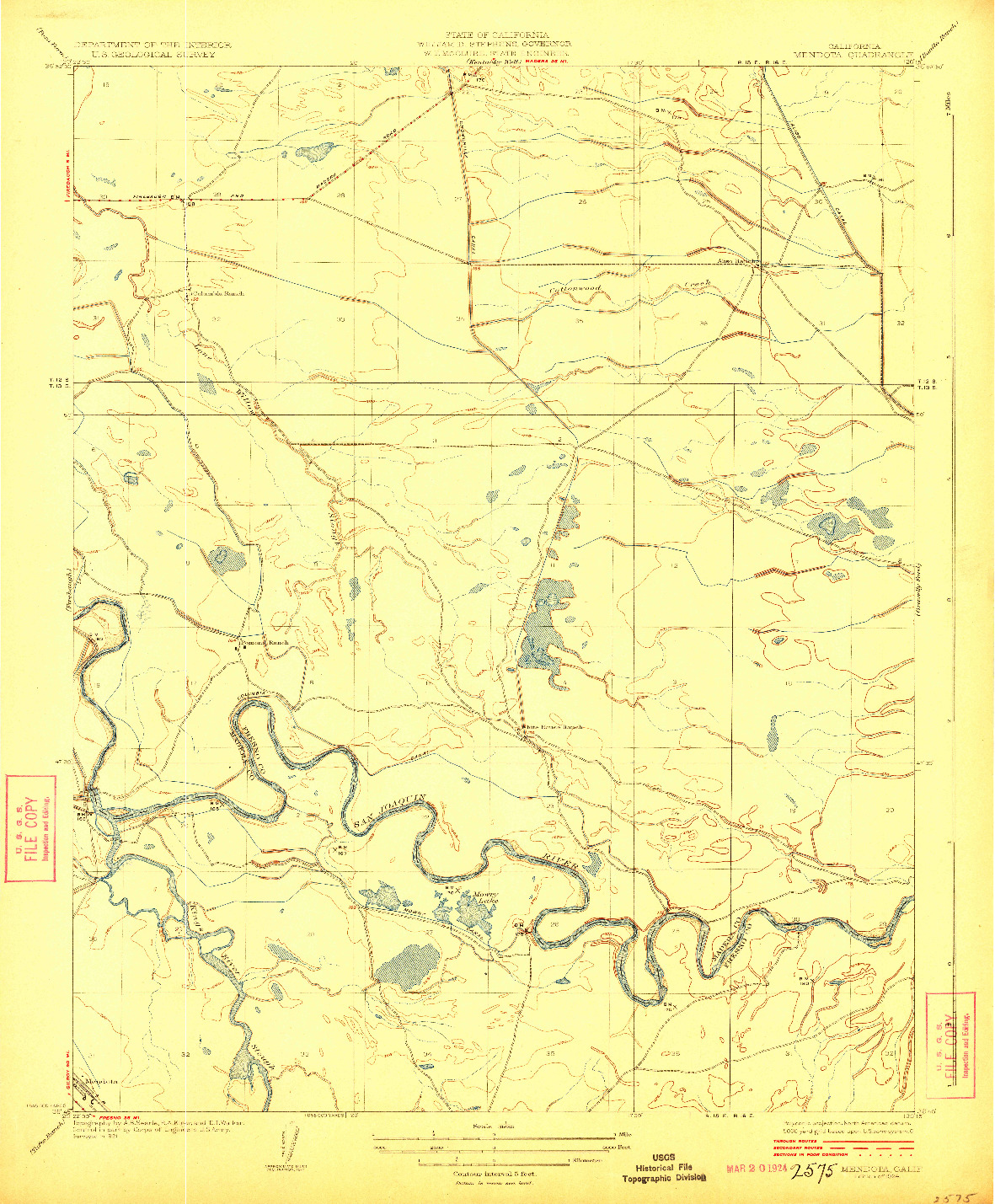 USGS 1:31680-SCALE QUADRANGLE FOR MENDOTA, CA 1924