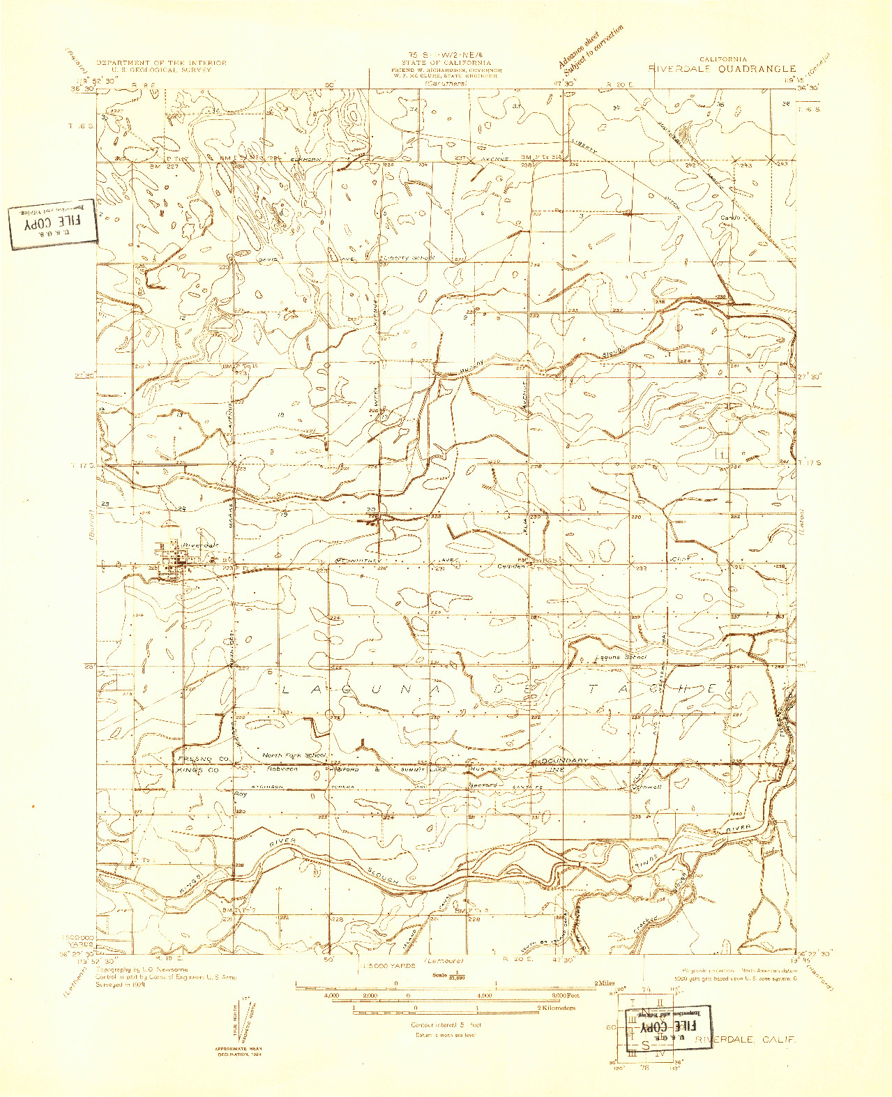 USGS 1:31680-SCALE QUADRANGLE FOR RIVERDALE, CA 1924