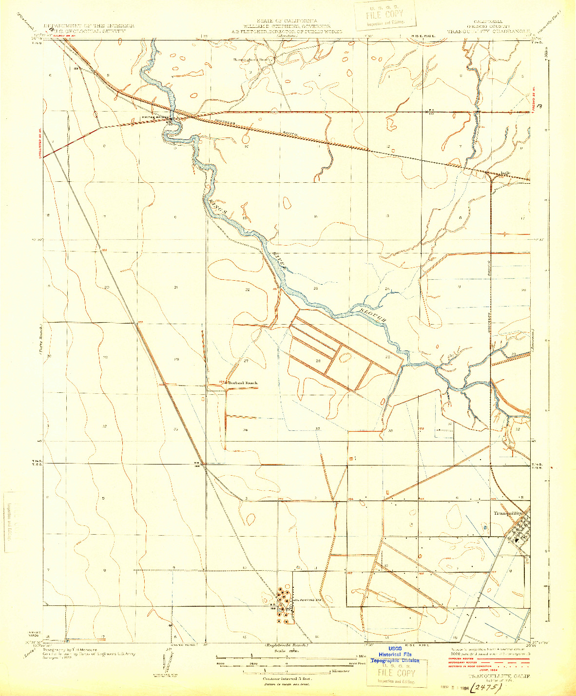 USGS 1:31680-SCALE QUADRANGLE FOR TRANQUILLITY, CA 1924