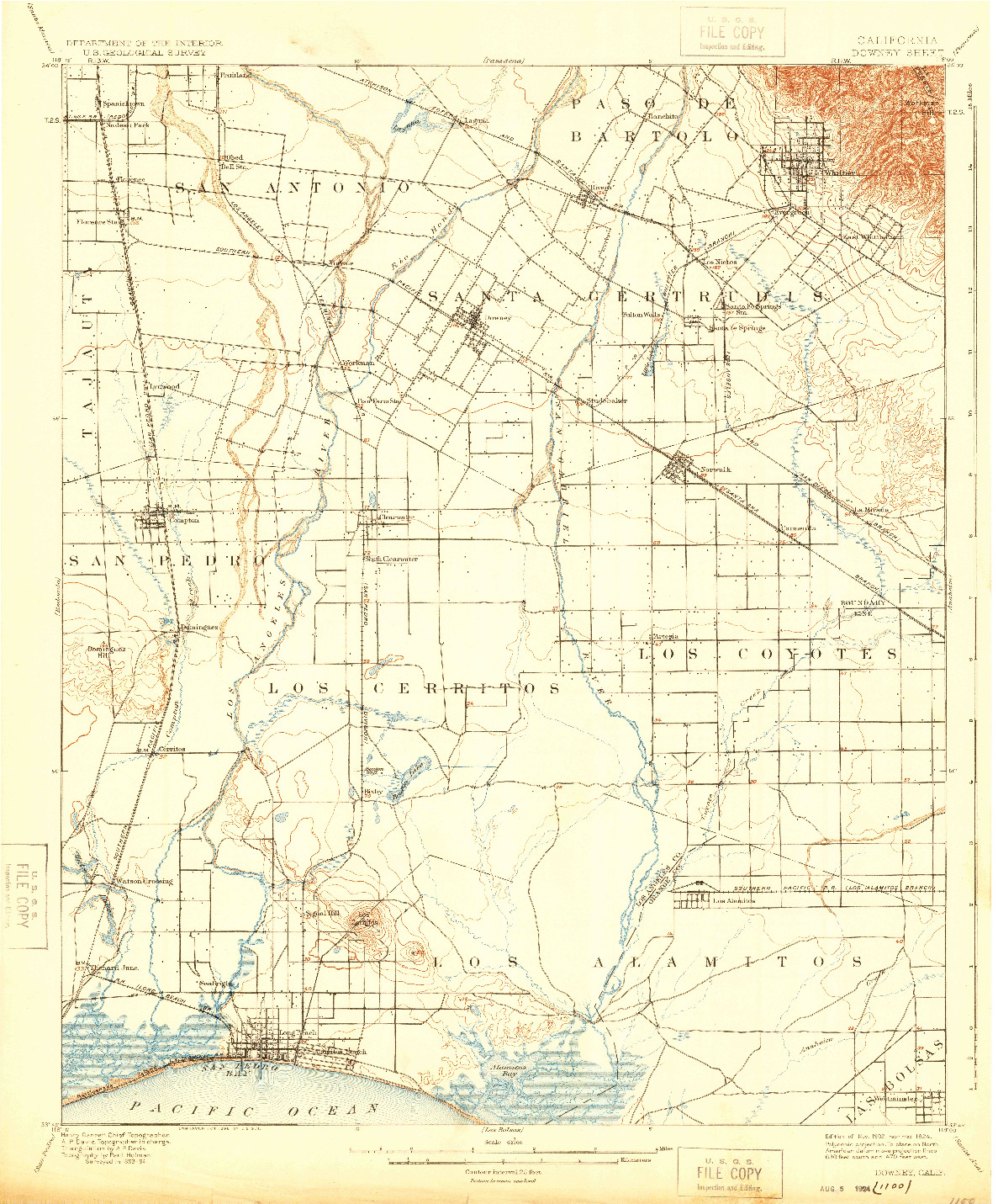 USGS 1:62500-SCALE QUADRANGLE FOR DOWNEY, CA 1902