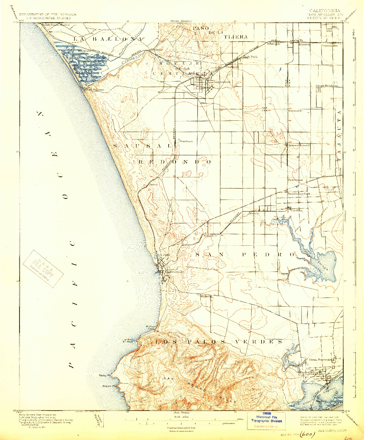 USGS 1:62500-SCALE QUADRANGLE FOR REDONDO, CA 1896