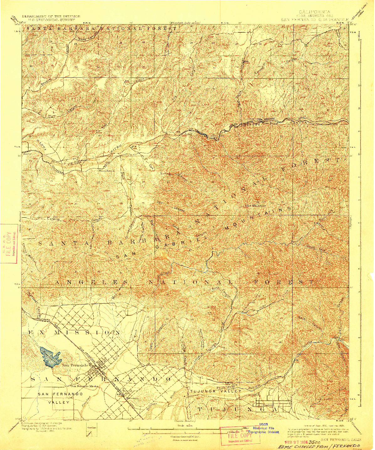 USGS 1:62500-SCALE QUADRANGLE FOR SAN FERNANDO, CA 1900