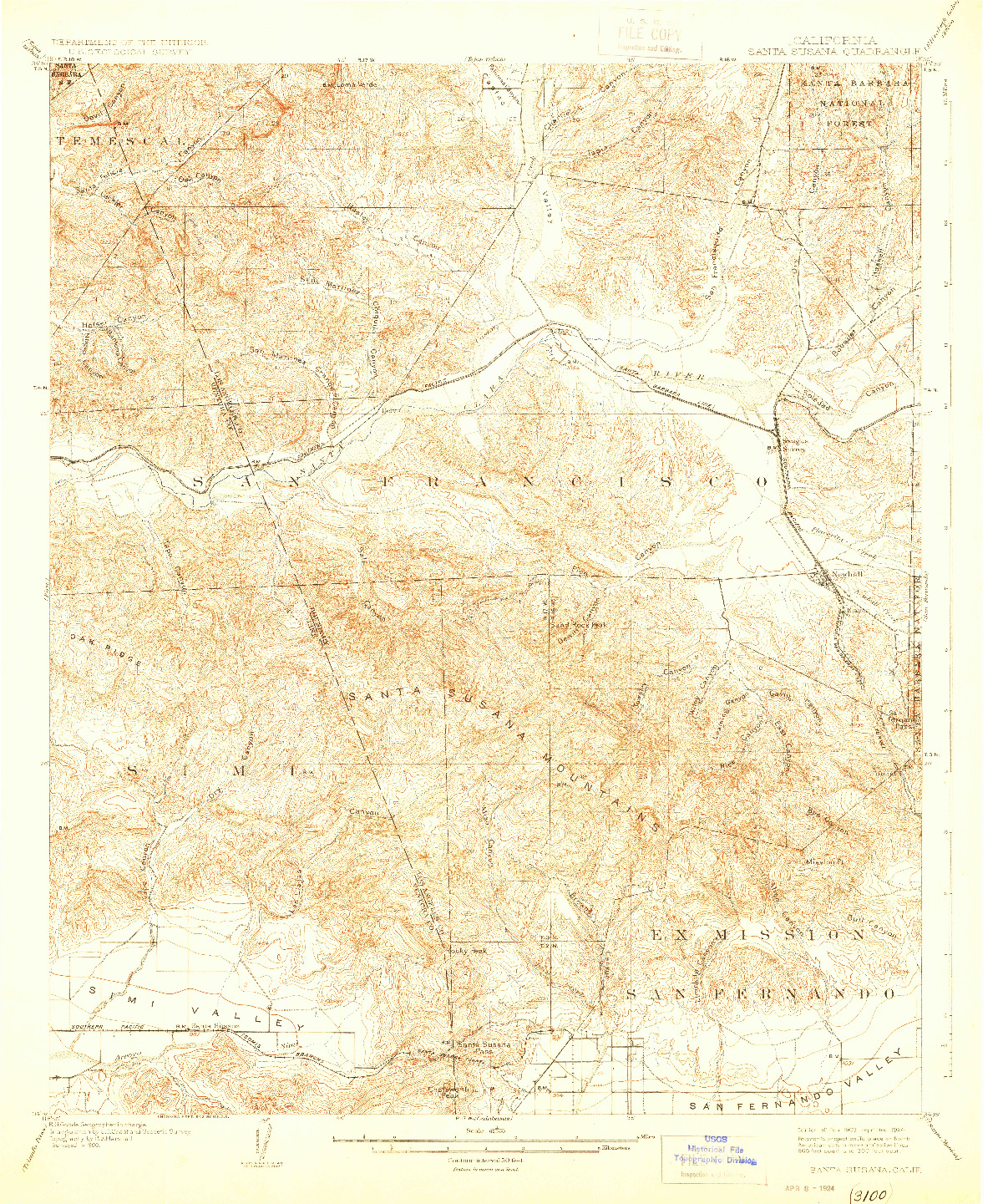 USGS 1:62500-SCALE QUADRANGLE FOR SANTA SUSANA, CA 1903