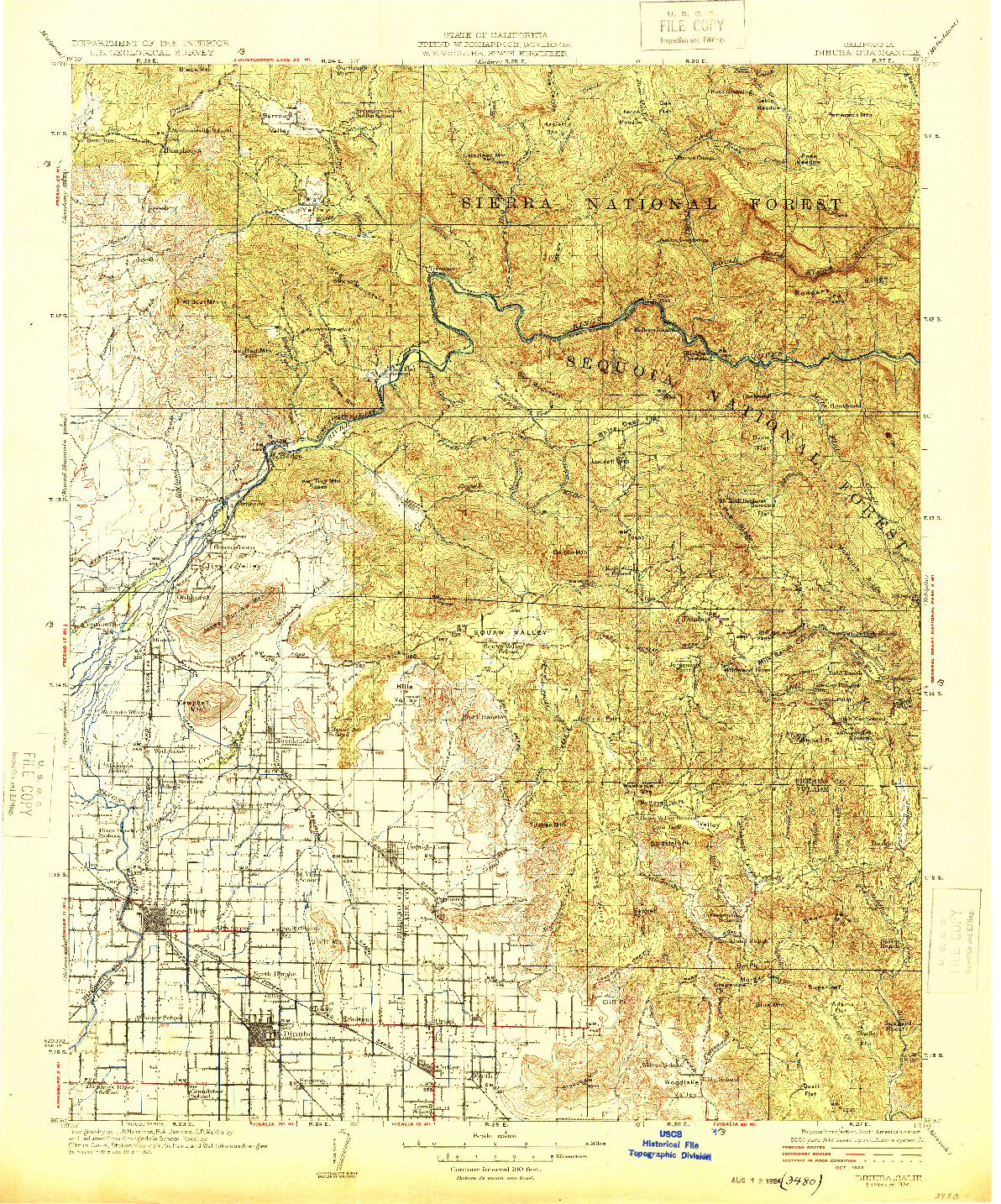 USGS 1:125000-SCALE QUADRANGLE FOR DINUBA, CA 1924