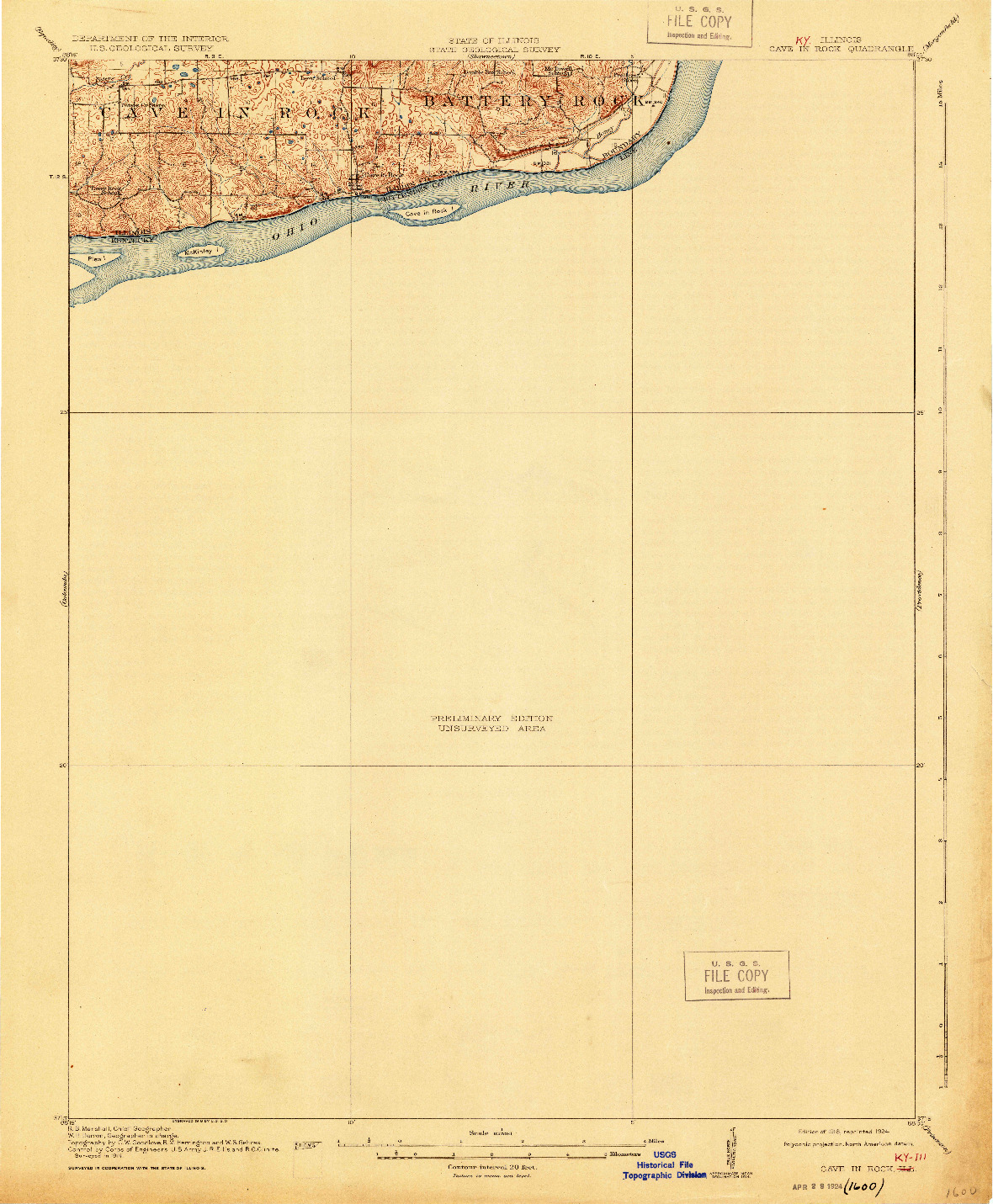 USGS 1:62500-SCALE QUADRANGLE FOR CAVE IN ROCK, IL 1916