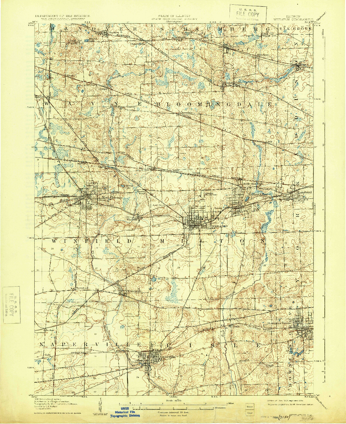 USGS 1:62500-SCALE QUADRANGLE FOR WEATON, IL 1908