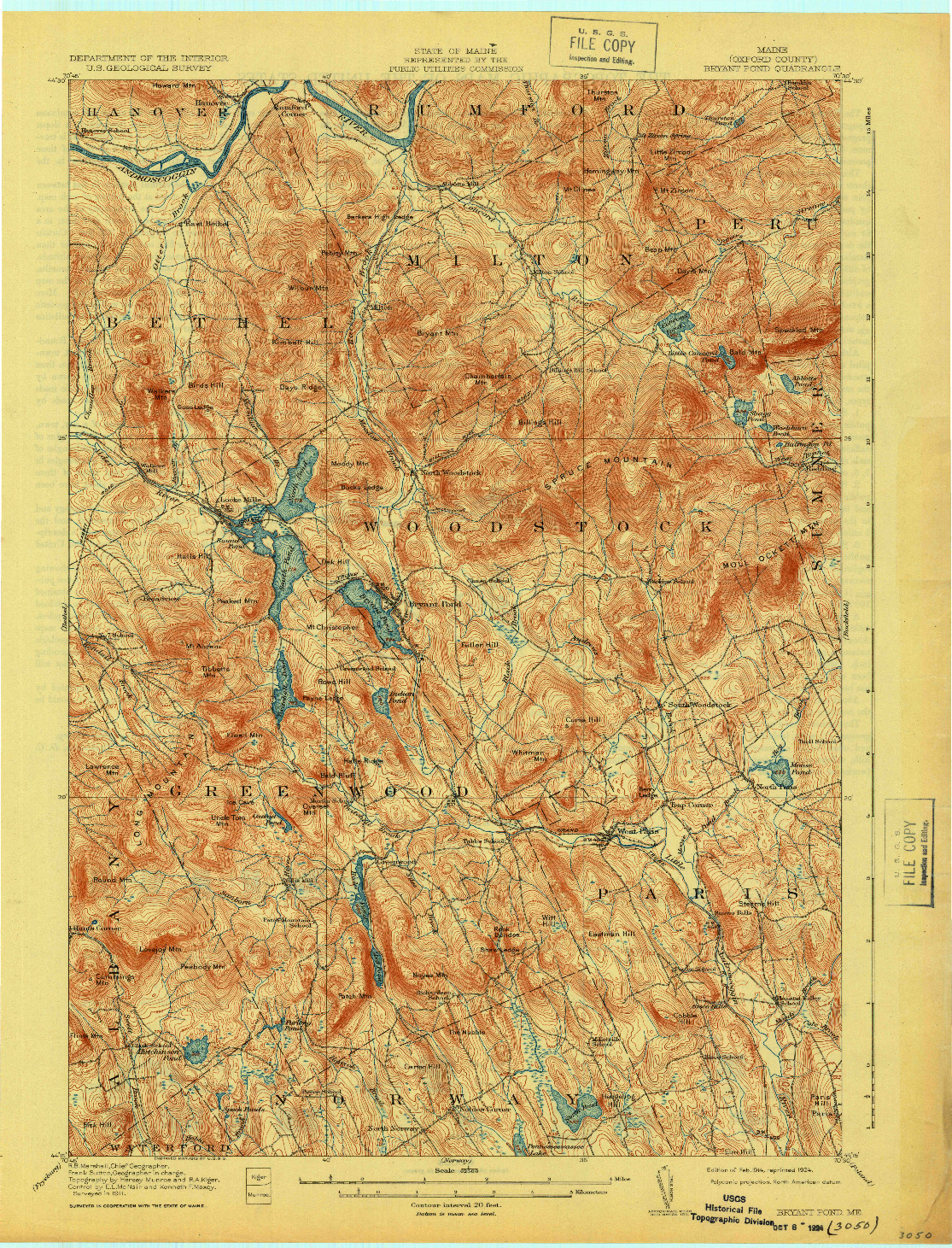 USGS 1:62500-SCALE QUADRANGLE FOR BRYANT POND, ME 1914