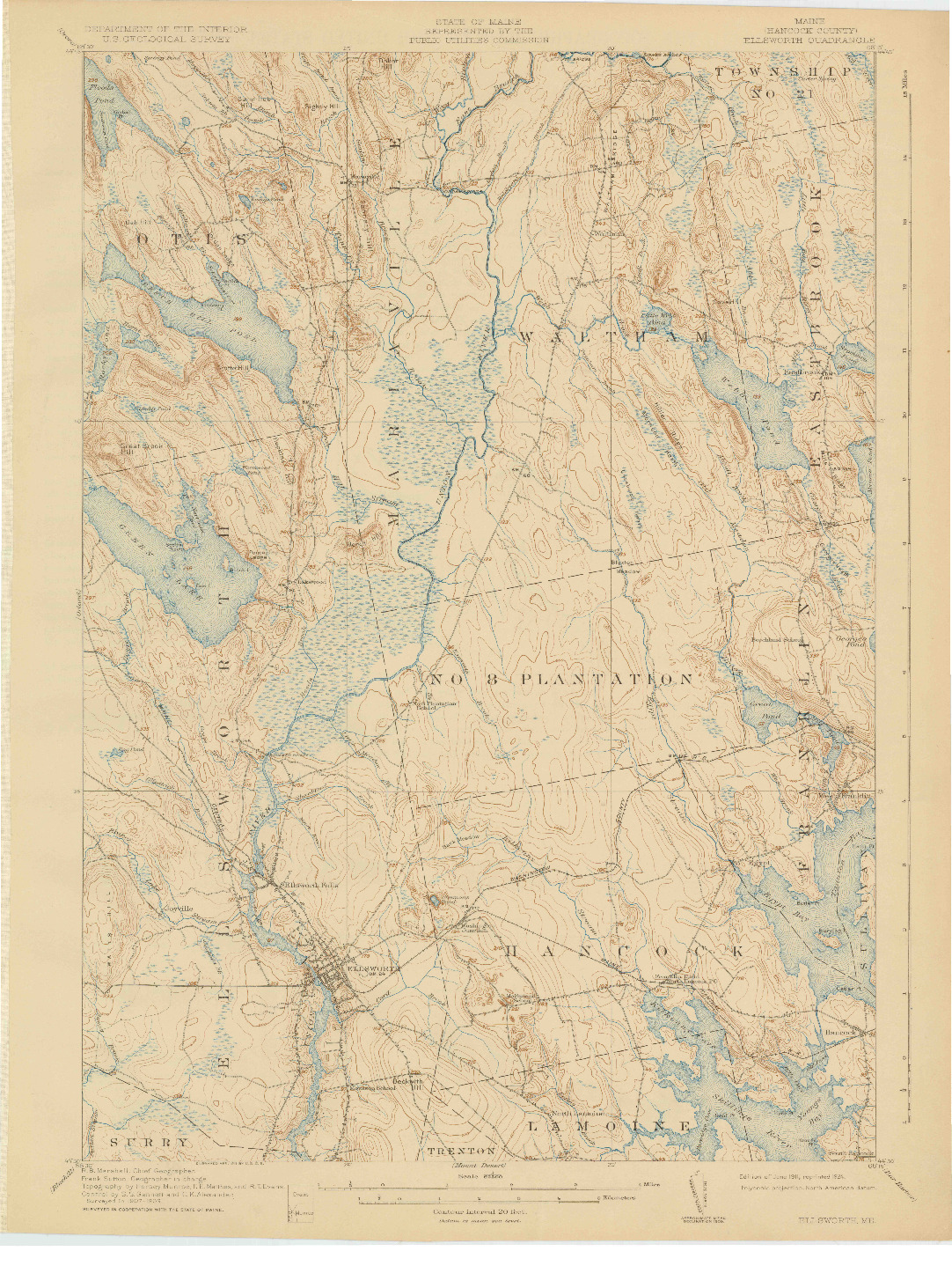 USGS 1:62500-SCALE QUADRANGLE FOR ELLSWORTH, ME 1911