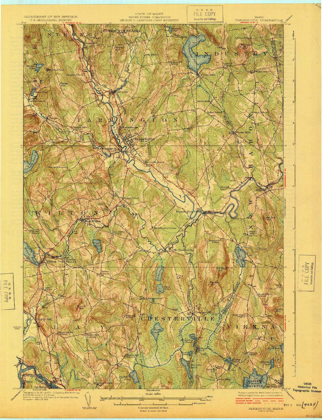 USGS 1:62500-SCALE QUADRANGLE FOR FARMINGTON, ME 1924