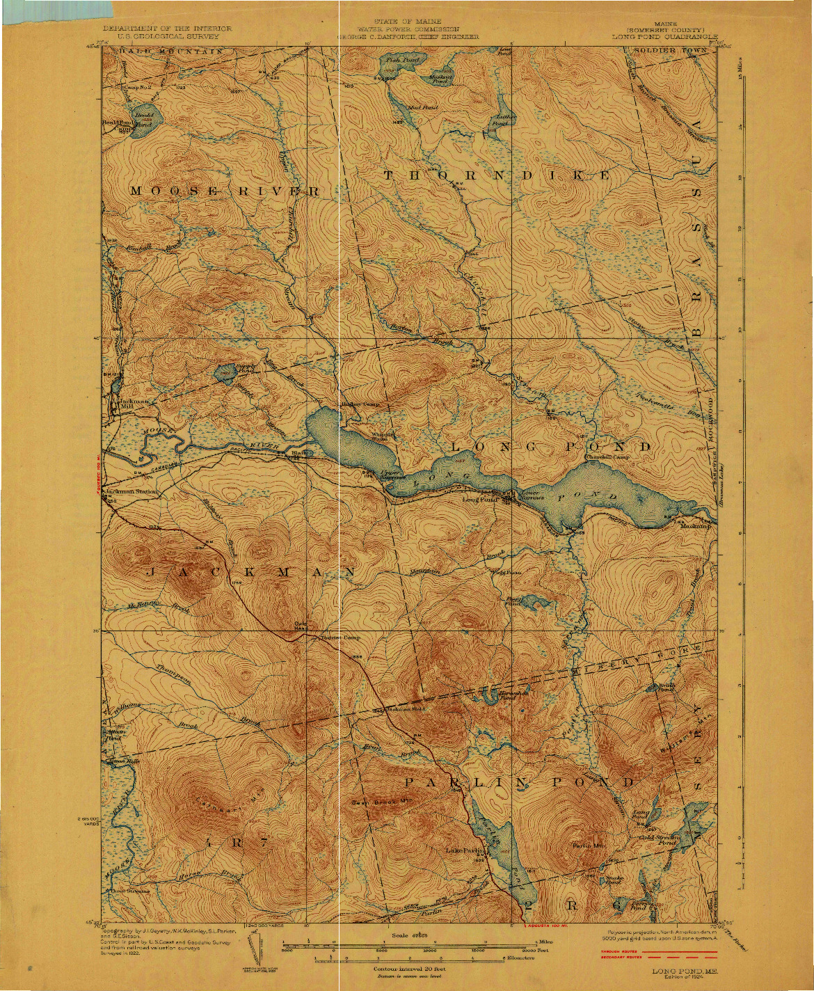 USGS 1:62500-SCALE QUADRANGLE FOR LONG POND, ME 1924