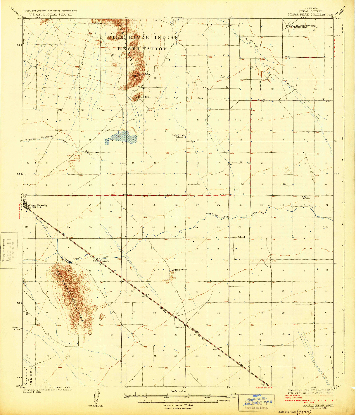 USGS 1:62500-SCALE QUADRANGLE FOR SIGNAL PEAK, AZ 1924
