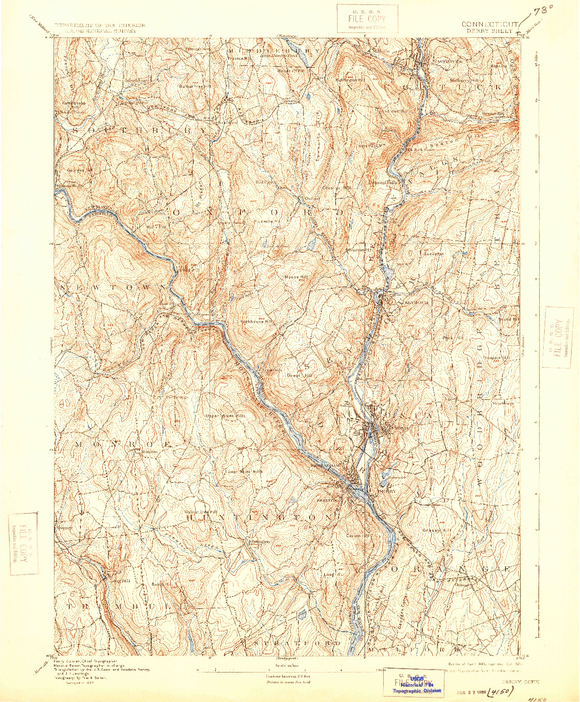 USGS 1:62500-SCALE QUADRANGLE FOR DERBY, CT 1893