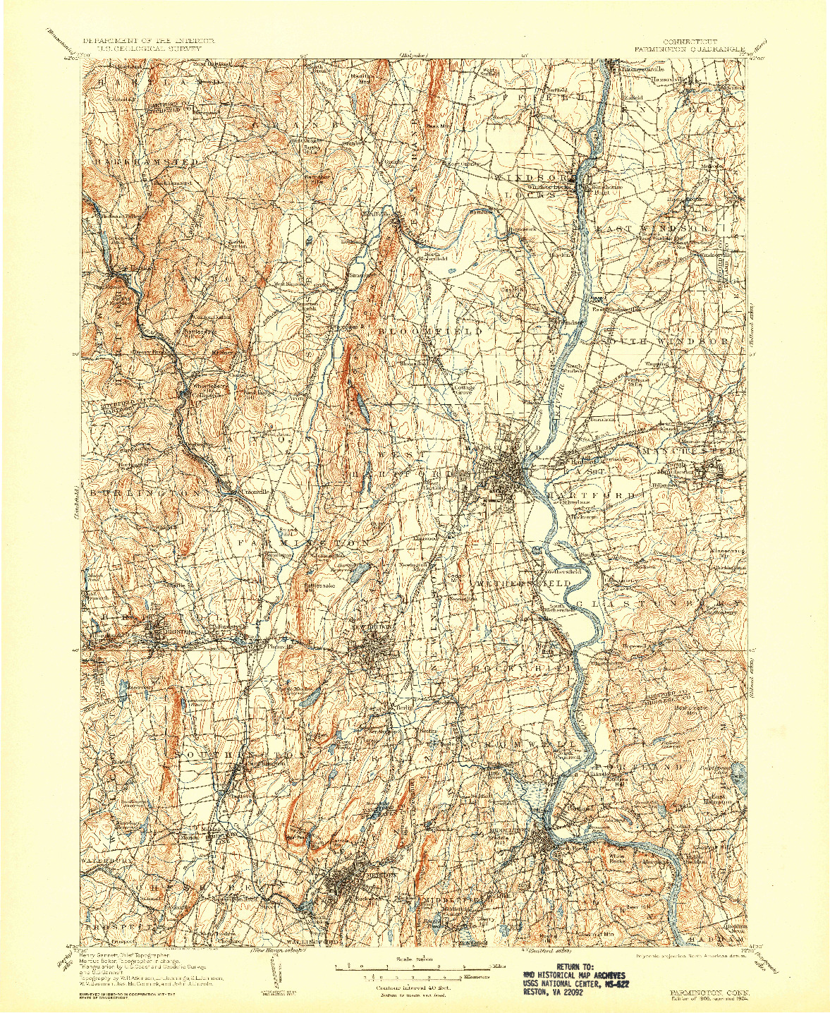 USGS 1:125000-SCALE QUADRANGLE FOR FARMINGTON, CT 1906