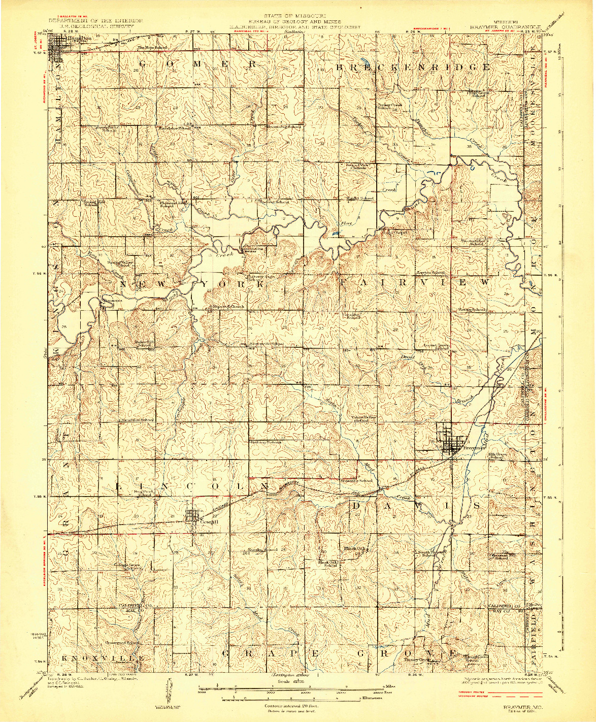 USGS 1:62500-SCALE QUADRANGLE FOR BRAYMER, MO 1924