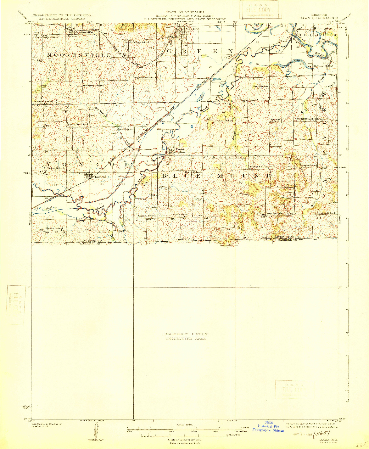USGS 1:62500-SCALE QUADRANGLE FOR DAWN, MO 1924