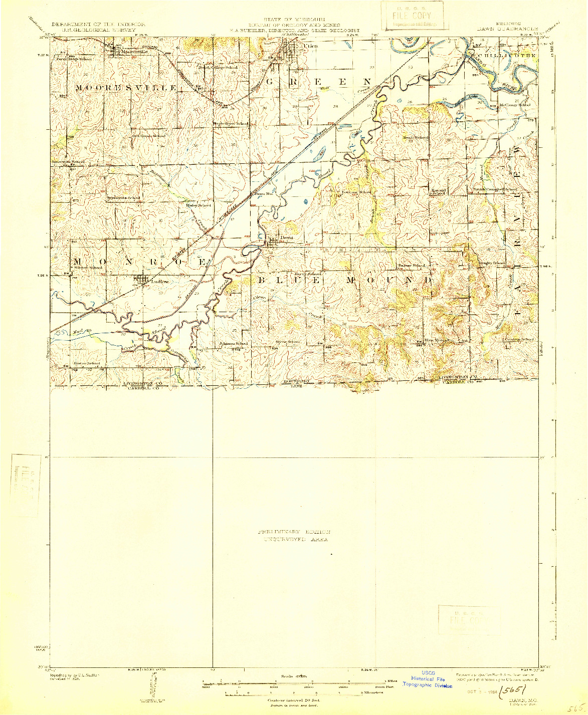 USGS 1:62500-SCALE QUADRANGLE FOR DAWN, MO 1924
