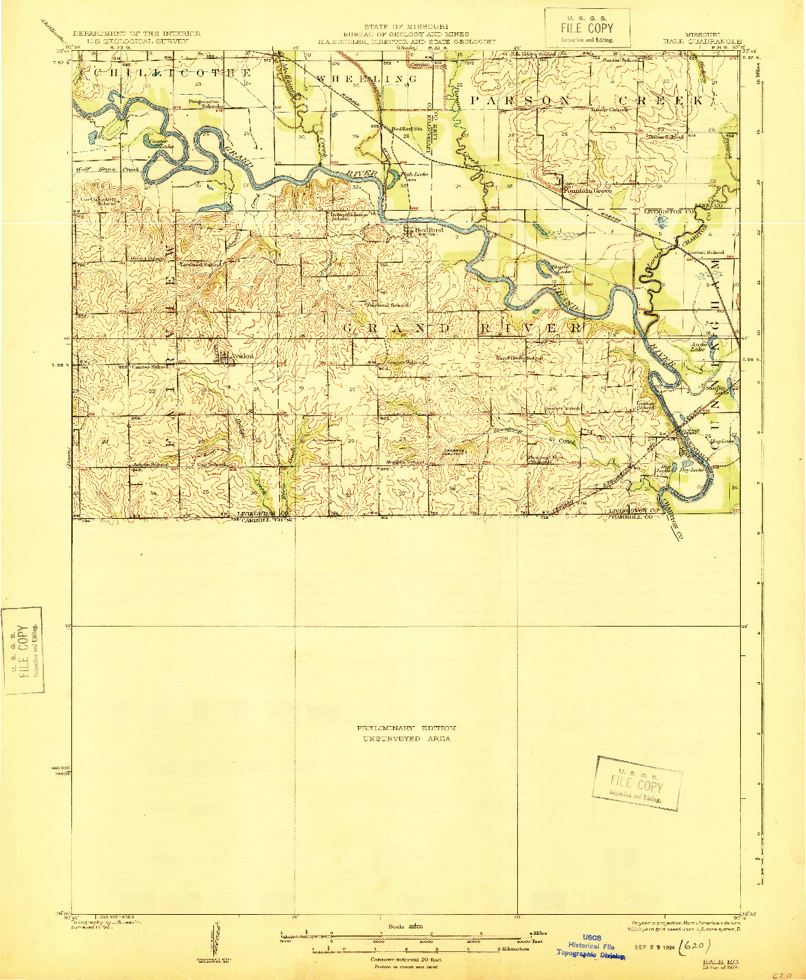 USGS 1:62500-SCALE QUADRANGLE FOR HALE, MO 1924
