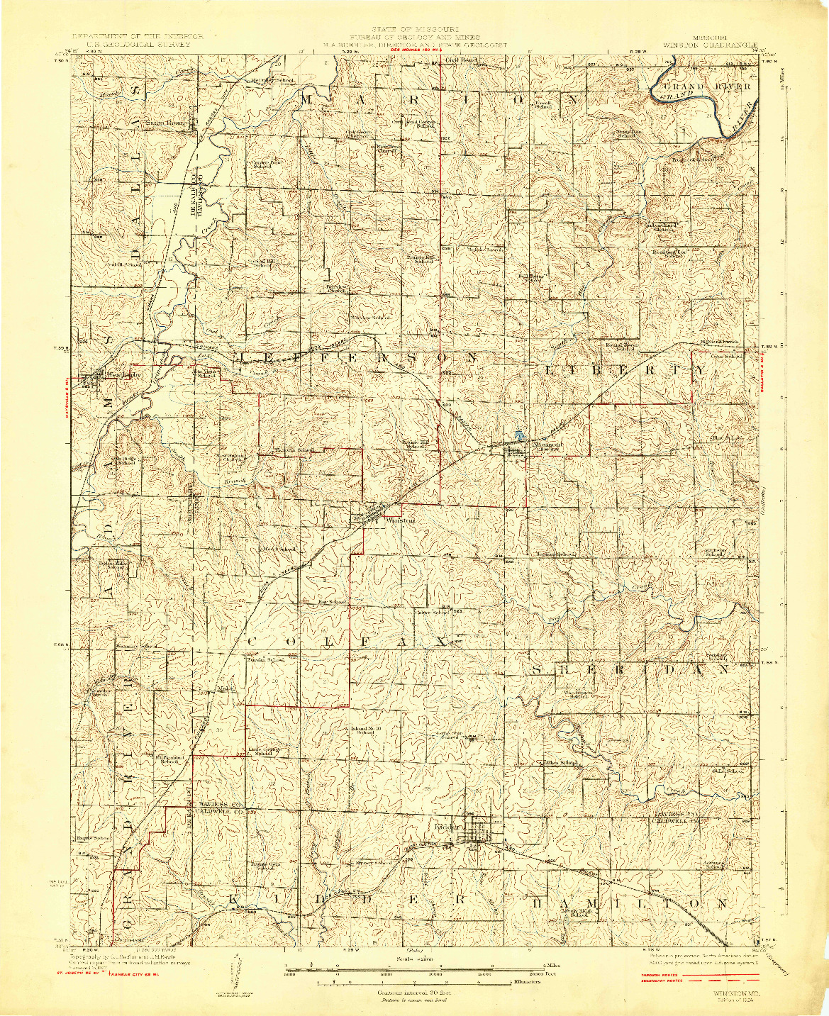 USGS 1:62500-SCALE QUADRANGLE FOR WINSTON, MO 1924