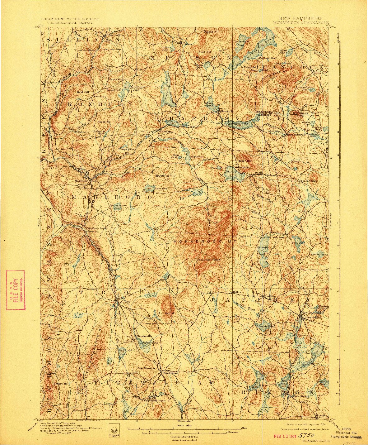 USGS 1:62500-SCALE QUADRANGLE FOR MONADNOCK, NH 1898