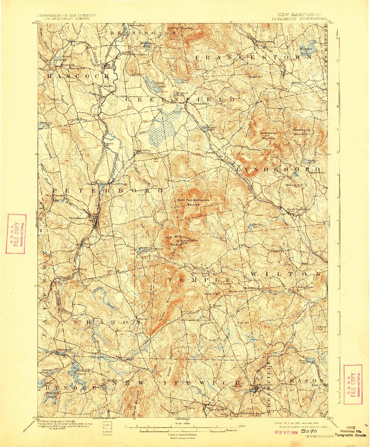 USGS 1:62500-SCALE QUADRANGLE FOR PETERBORO, NH 1900