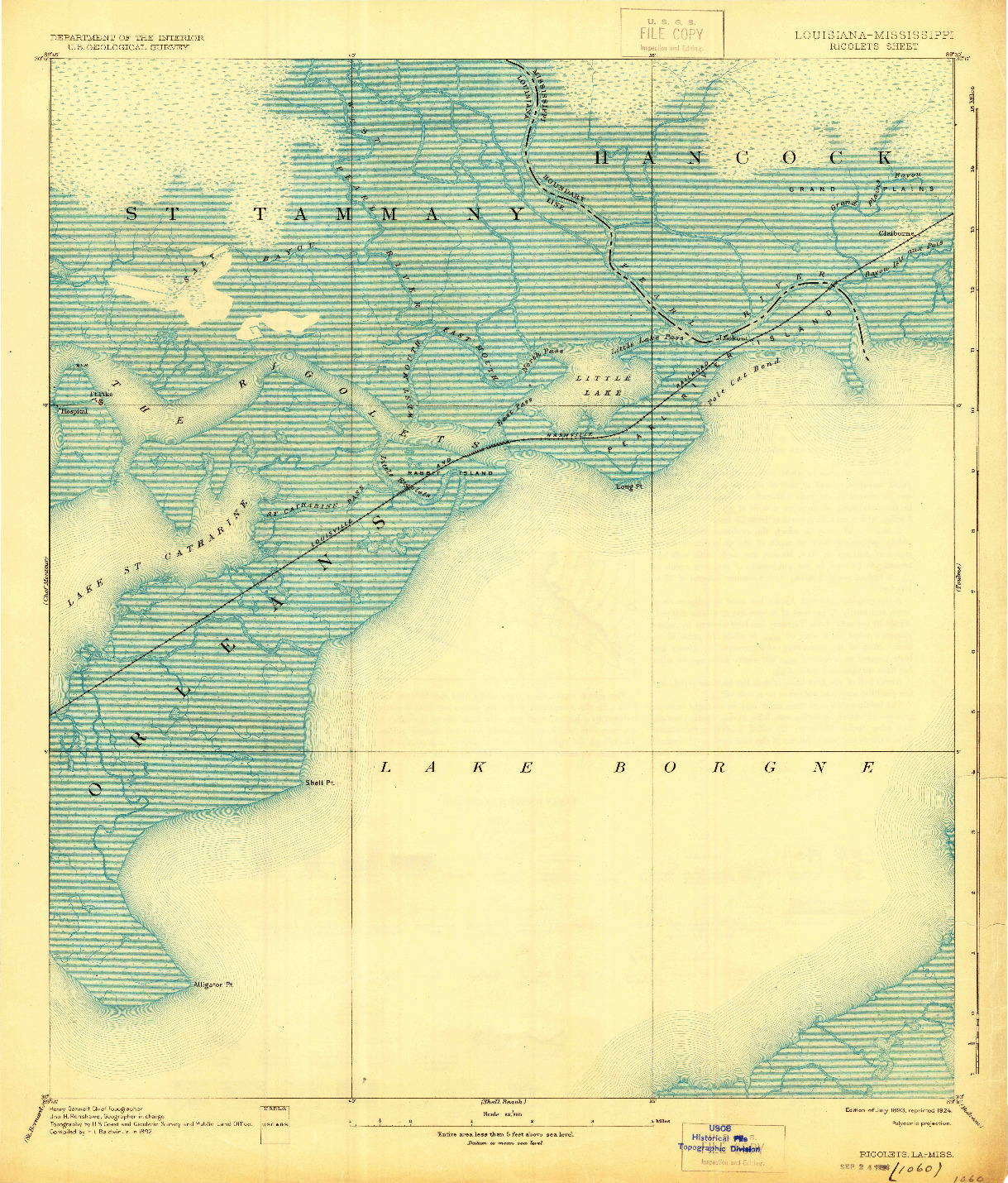 USGS 1:62500-SCALE QUADRANGLE FOR RIGOLETS, LA 1893