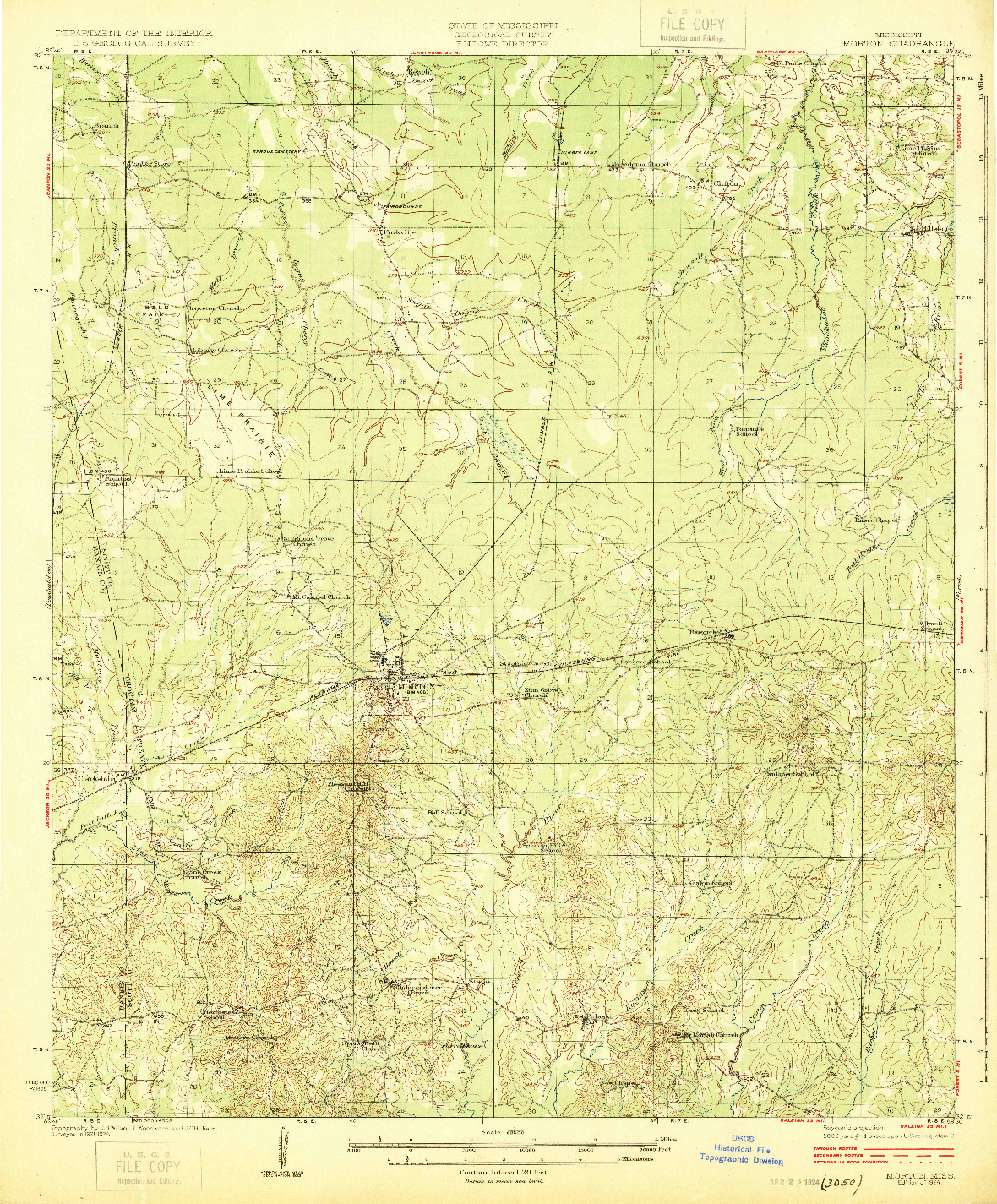 USGS 1:62500-SCALE QUADRANGLE FOR MORTON, MS 1924