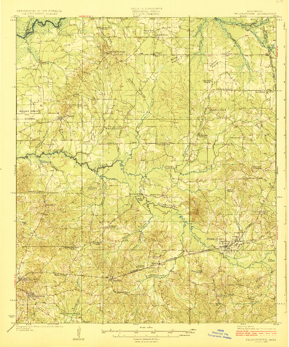 USGS 1:62500-SCALE QUADRANGLE FOR PELAHATCHEE, MS 1924