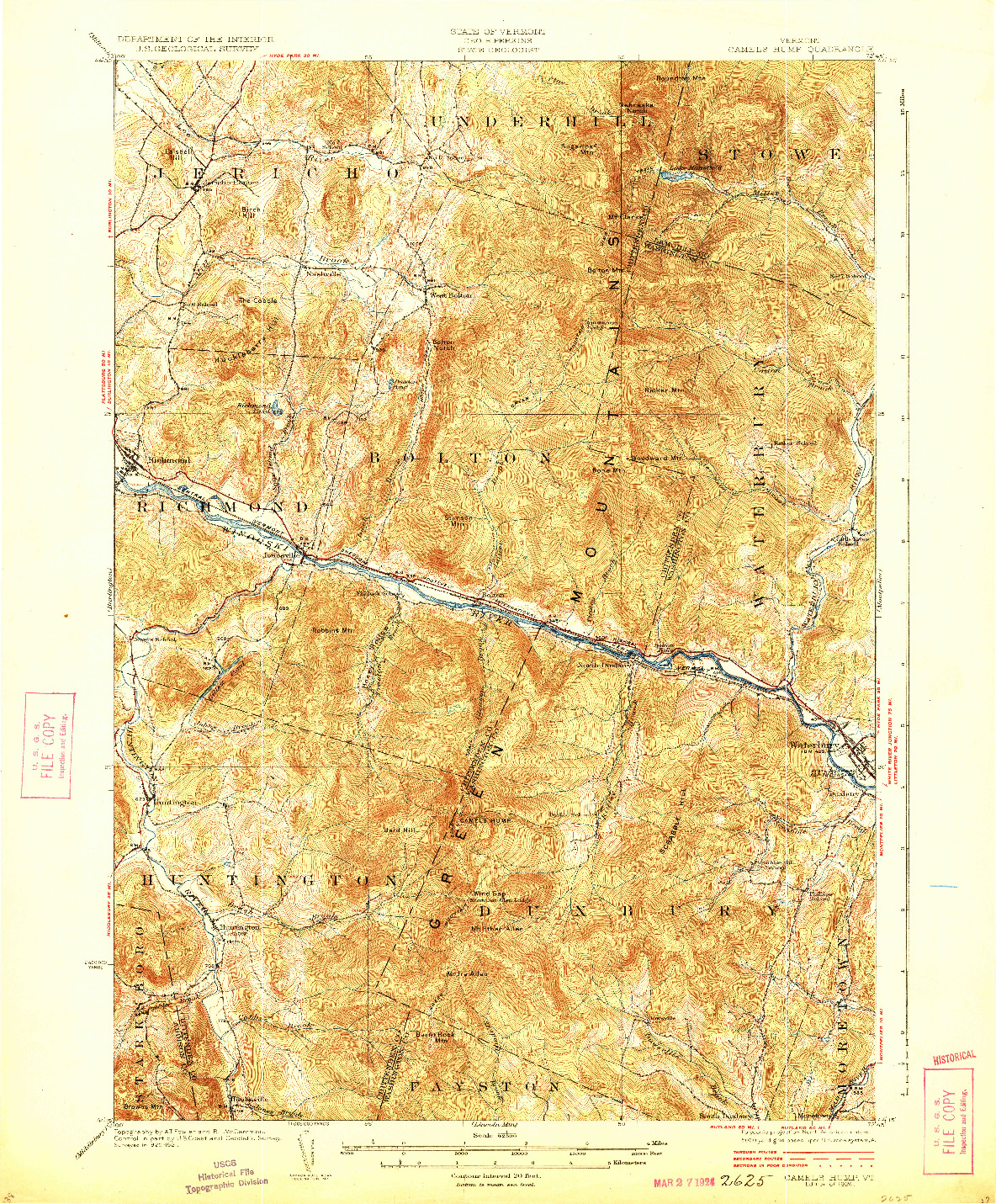 USGS 1:62500-SCALE QUADRANGLE FOR CAMELS HUMP, VT 1924