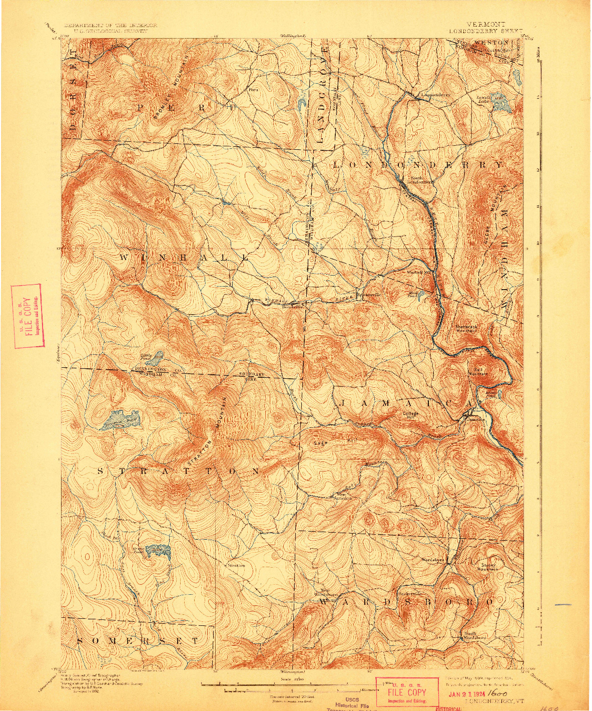 USGS 1:62500-SCALE QUADRANGLE FOR LONDONDERRY, VT 1899