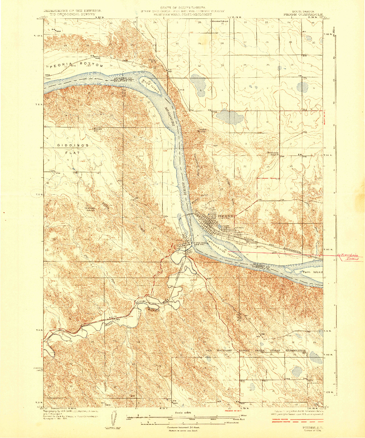 USGS 1:62500-SCALE QUADRANGLE FOR PIERRE, SD 1924