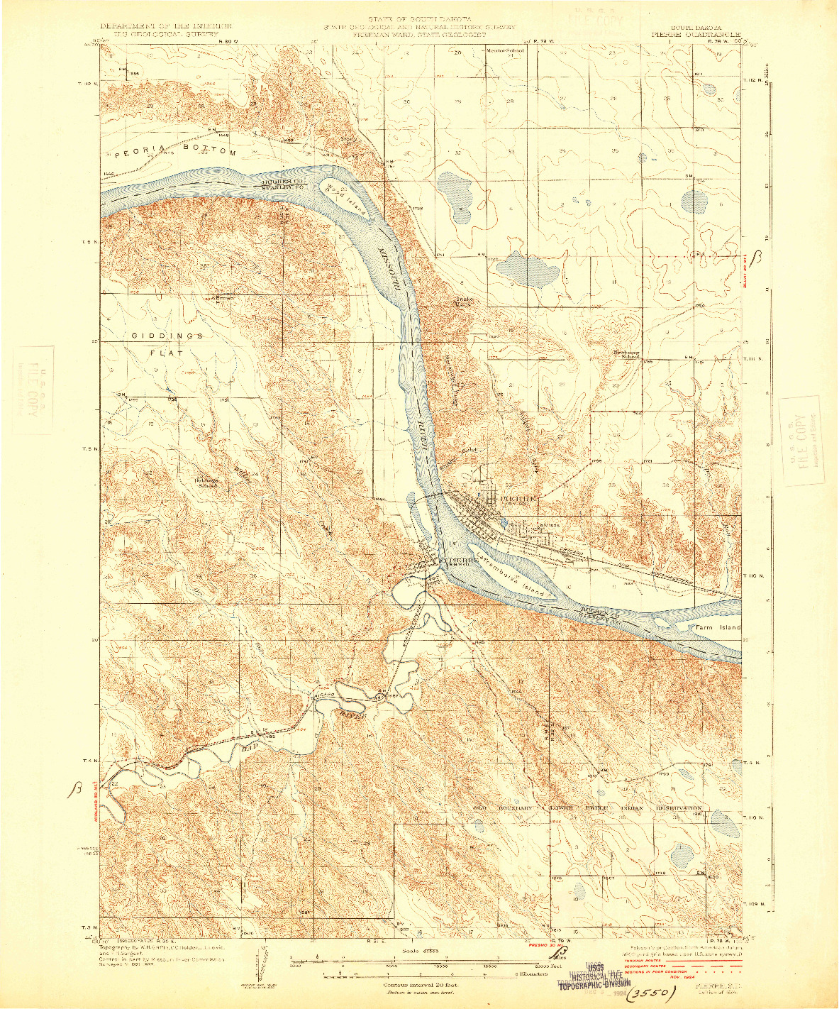 USGS 1:62500-SCALE QUADRANGLE FOR PIERRE, SD 1924