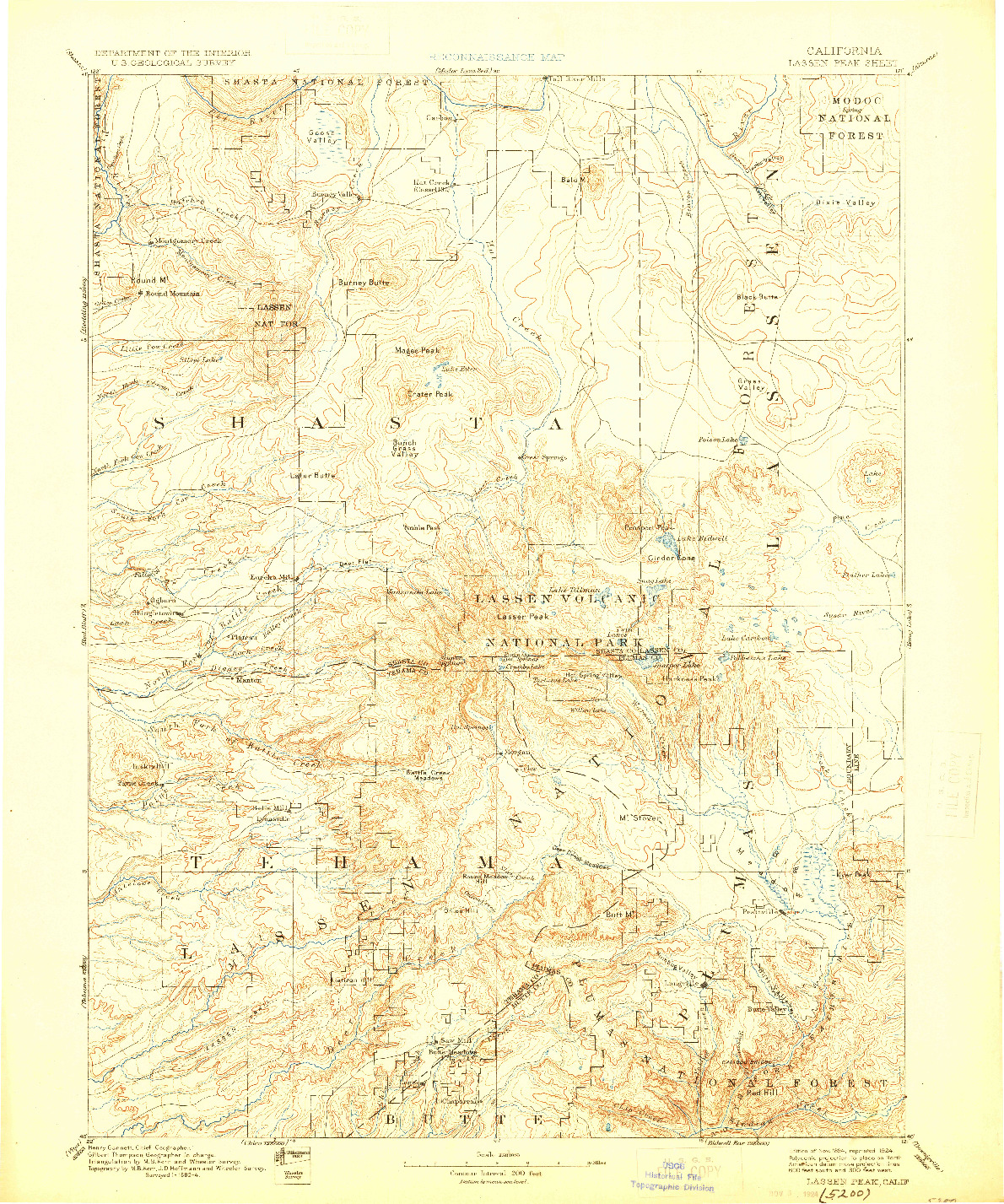 USGS 1:250000-SCALE QUADRANGLE FOR LASSEN PEAK, CA 1894