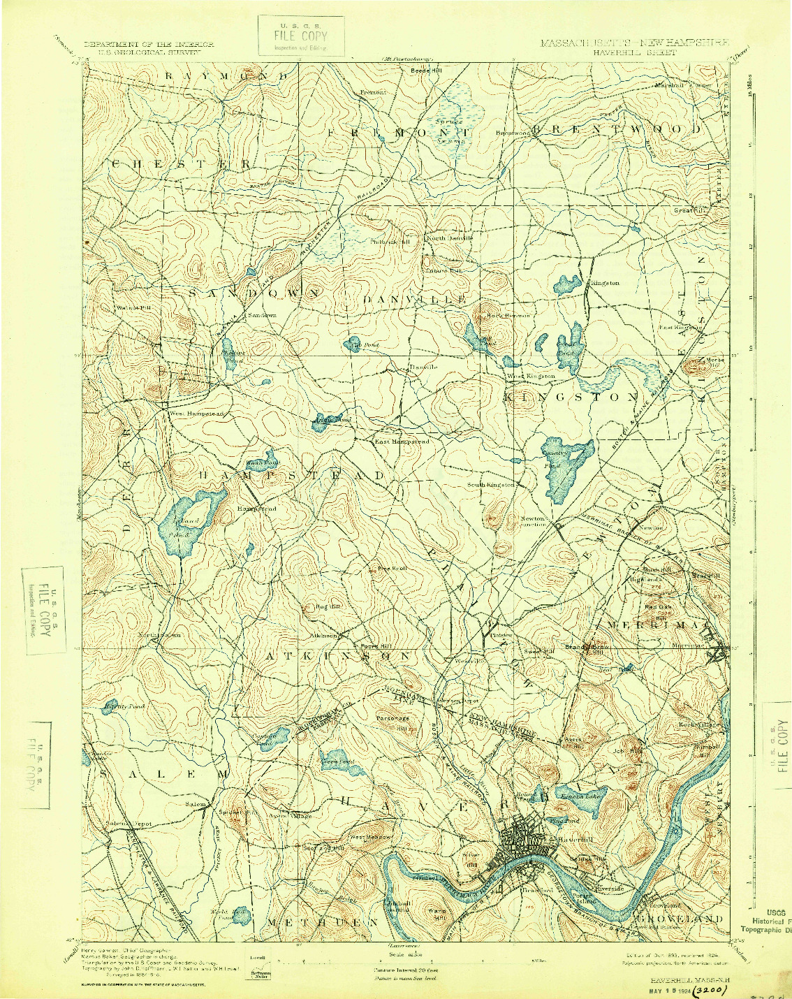 USGS 1:62500-SCALE QUADRANGLE FOR HAVERHILL, MA 1893